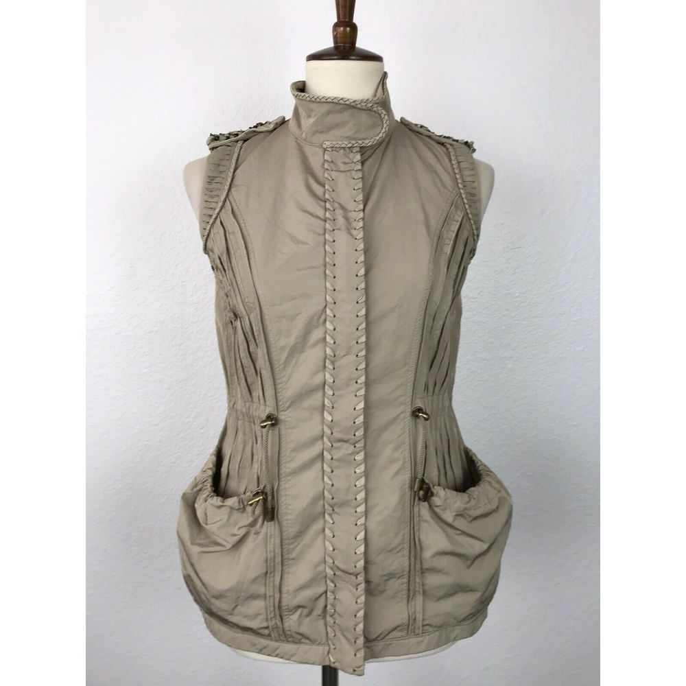 Elie Tahari Zip Drawstring Leather Trim Vest FLAW